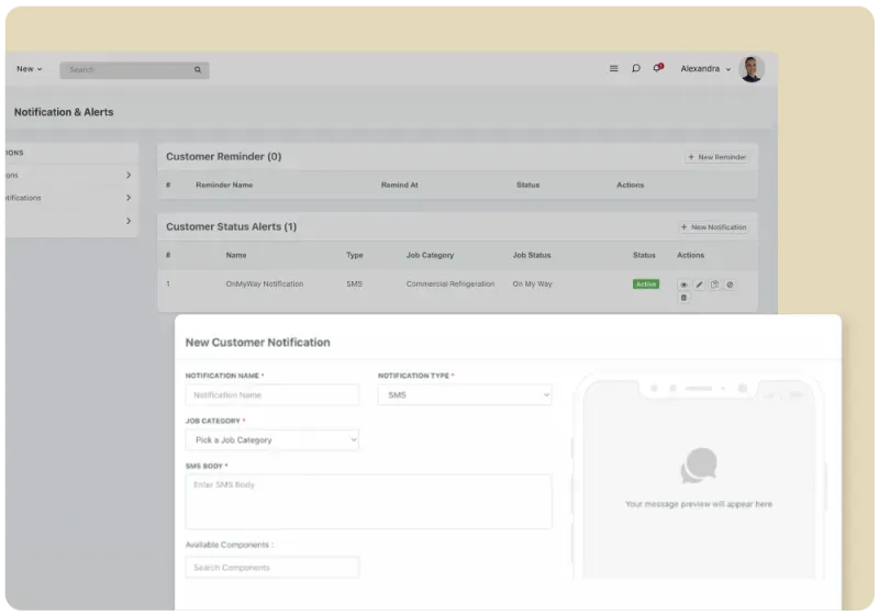 SLA breach alert dashboard with color-coded job priority indicators