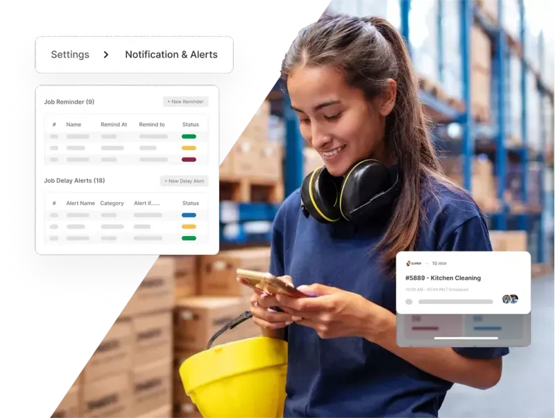 Alerts and notifications dashboard showing real-time field service updates