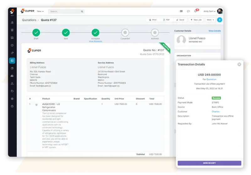 Digital payment collection and reconciliation in field service