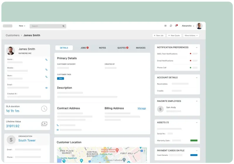 Unified customer record showing synchronized data across teams