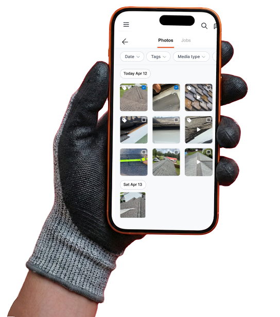 Phone showing roof inspection transcription interface