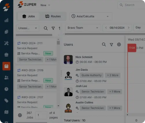 Zuper platform dashboard preview