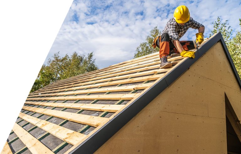 Roofers measuring a roof and generating a quote with roofing proposal software