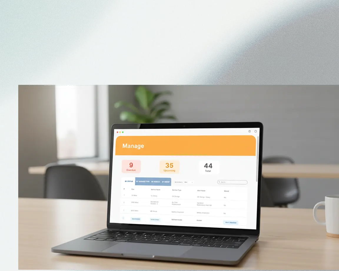 Vehicle maintenance dashboard with engine diagnostics and service schedule