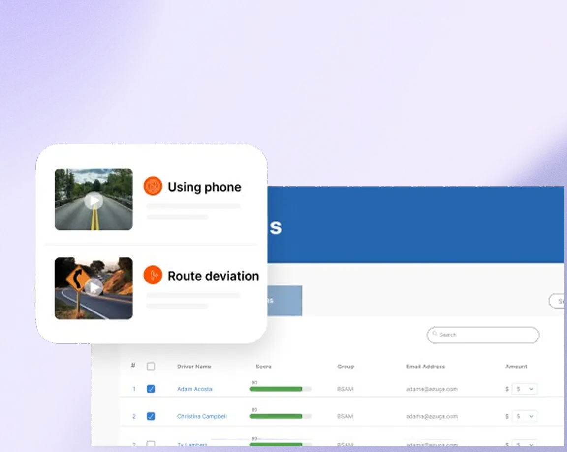 Driver safety coaching dashboard with AI dash cam footage